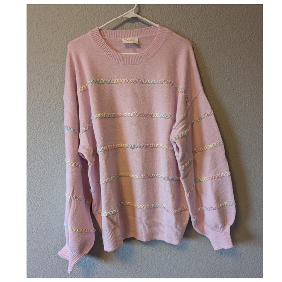 NEW Pastel Lavender/Pink Stitch Knit Sweater Oversize L/XL/XXL - Picture 8 of 13